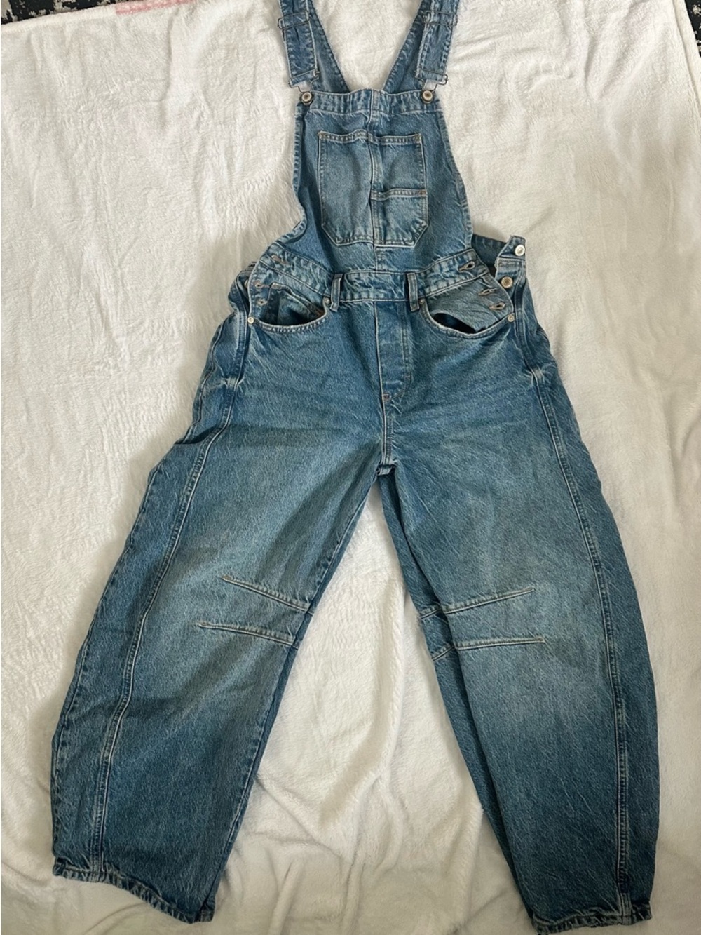 We The Free light blue barrel denim overalls